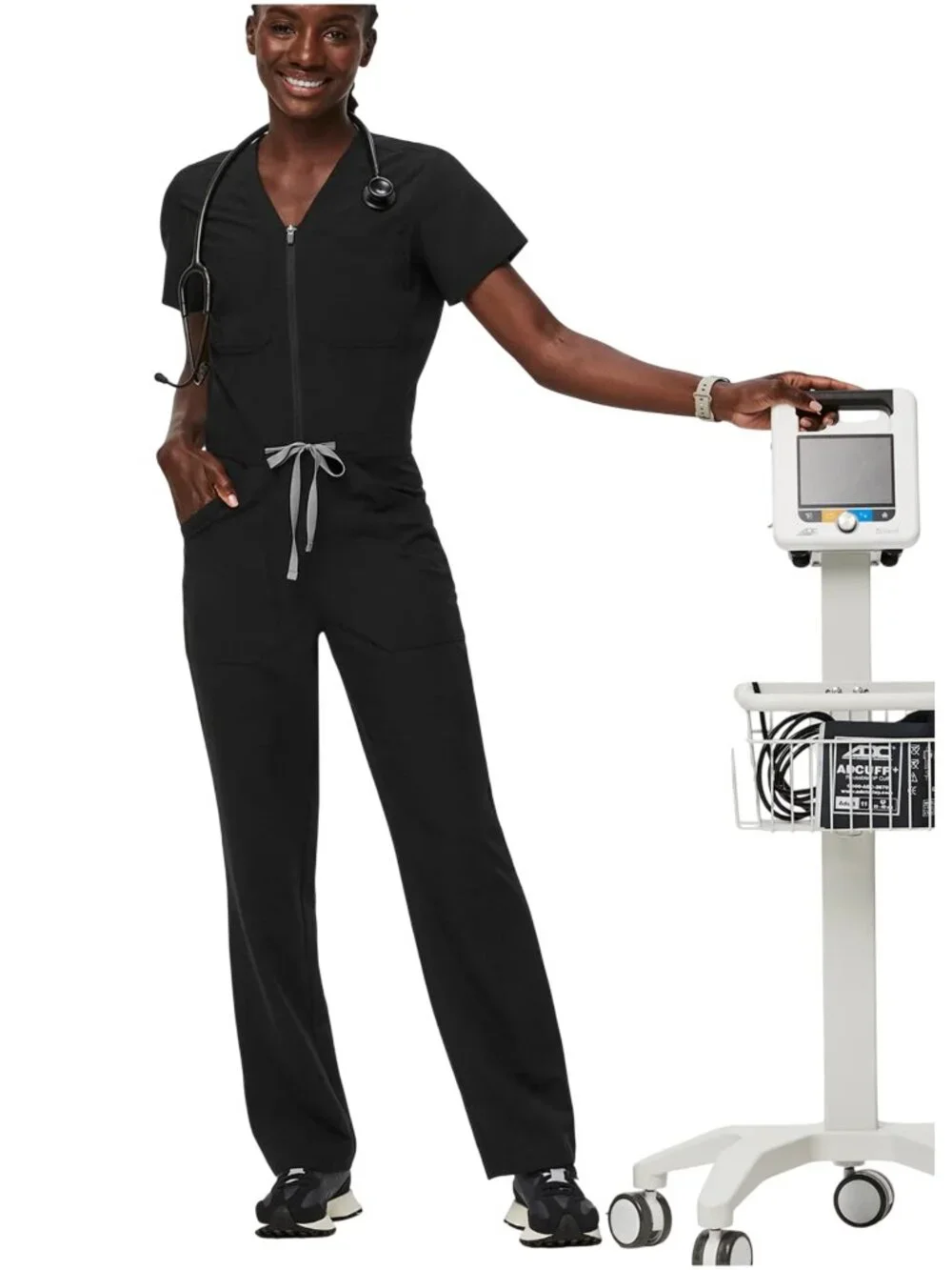 Figs Catarina straight leg Scrubs Jumpsuit black M medium ScrubJumpsuit - Picture 1 of 11